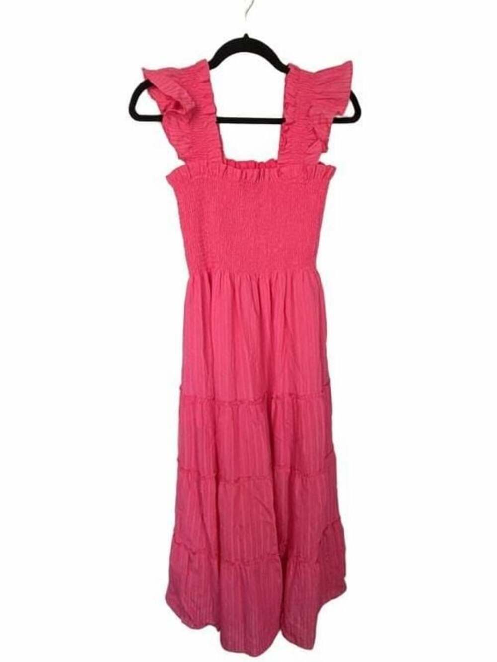 Hill House Home The Nap Dress Ellie Smocked Ruffle Midi Dress in Pink Size S_124